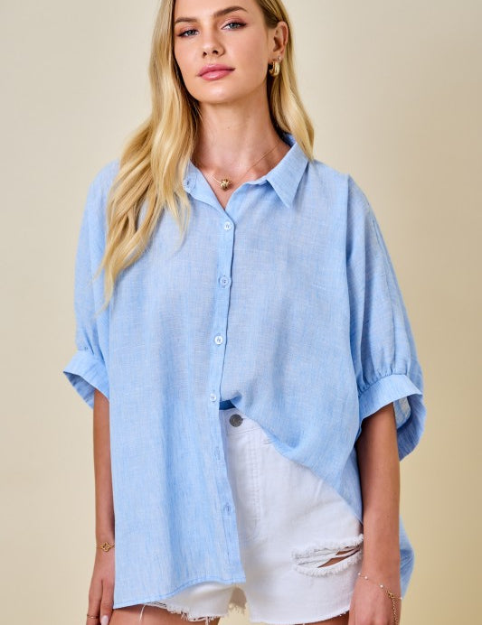 Beach House Button Down Top - Blue