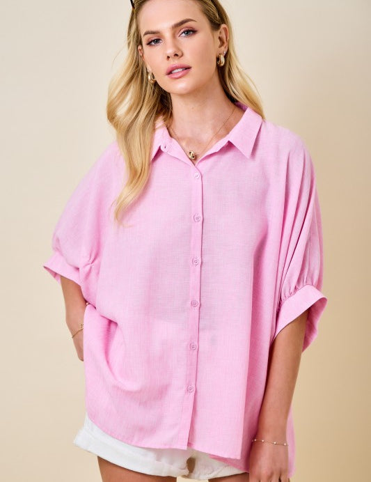 Beach House Button Down Top - Pink