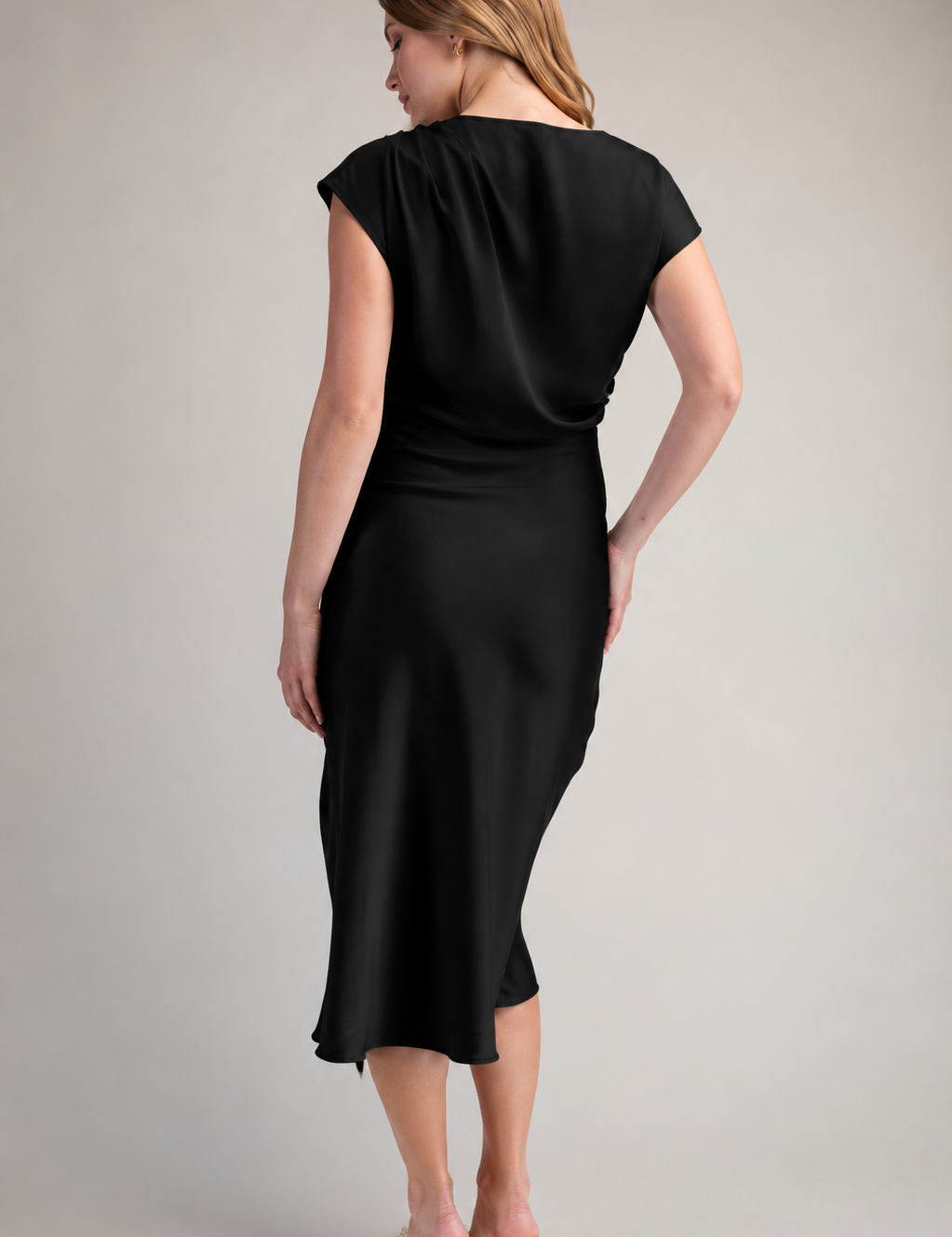 Nightfall Elegance Midi Dress - Black