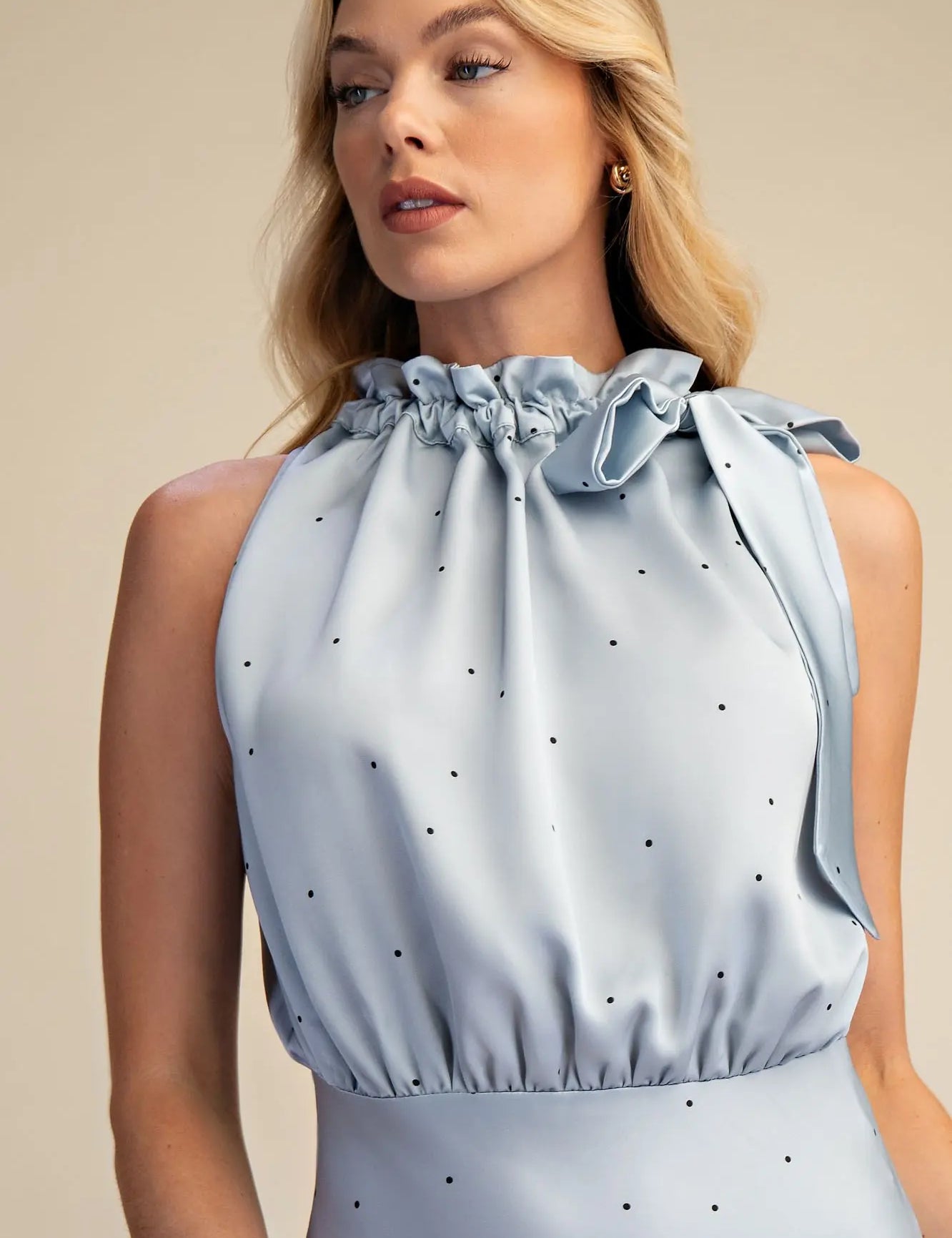 Nostalgia Nights Midi Dress - Blue Polka Dot