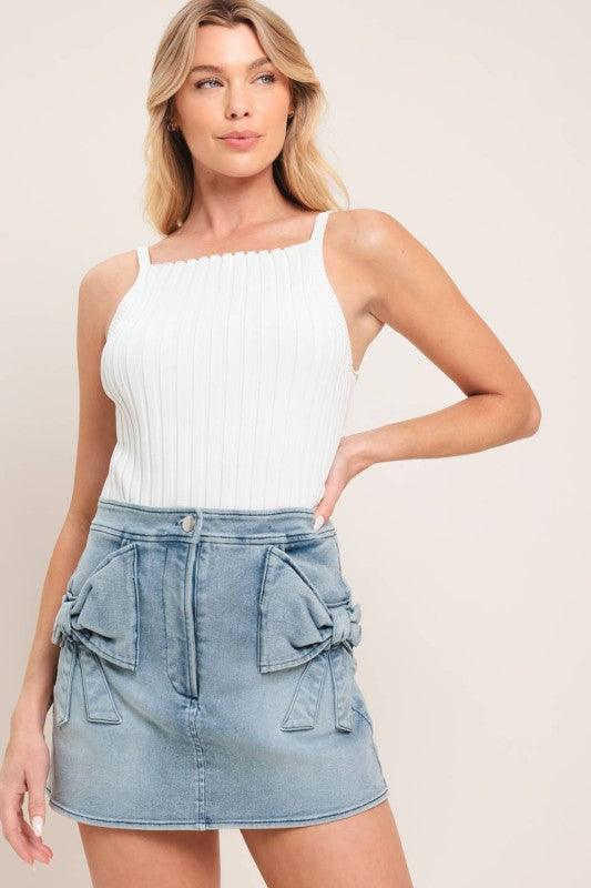 Bowtiful Denim Skort - Light Denim
