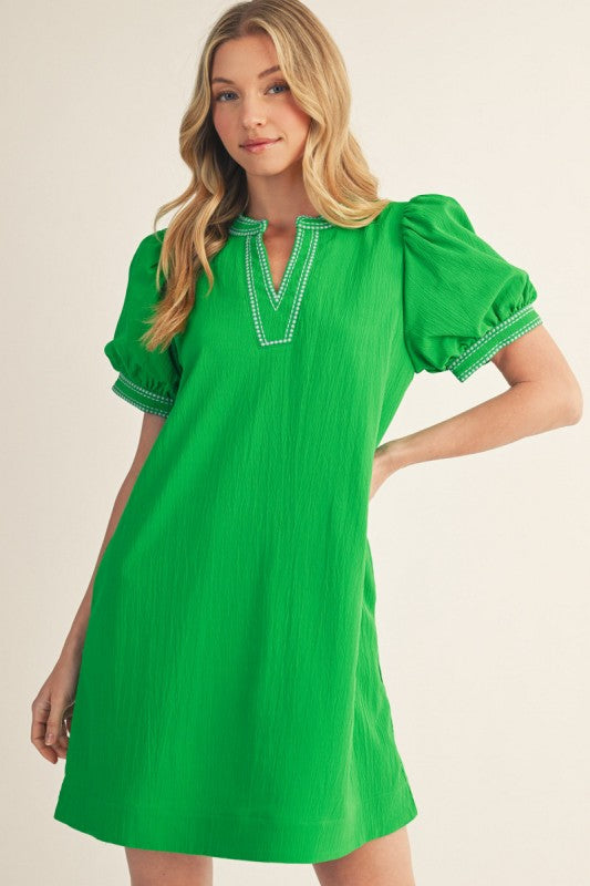 Kensington Puff Mini Dress - Green