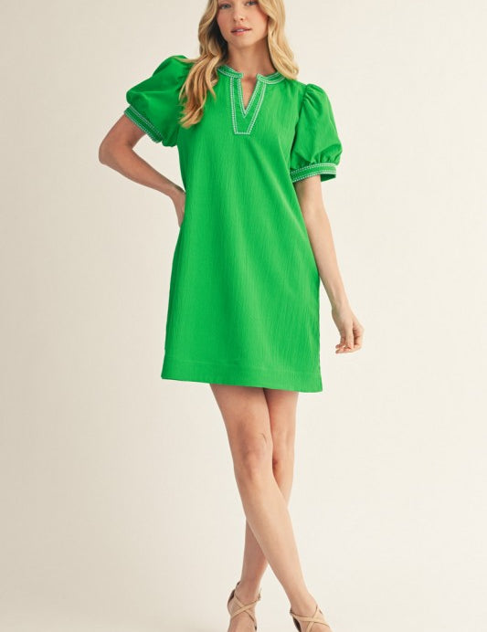 Kensington Puff Mini Dress - Green