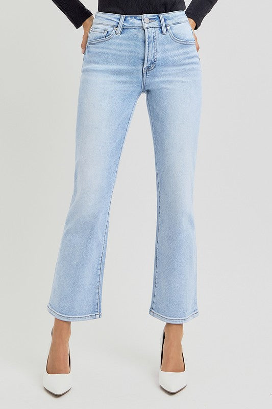 Tummy Control High Rise Cropped Straight Jeans - Light Wash