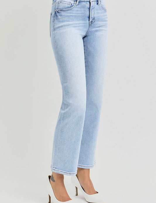 Tummy Control High Rise Cropped Straight Jeans - Light Wash