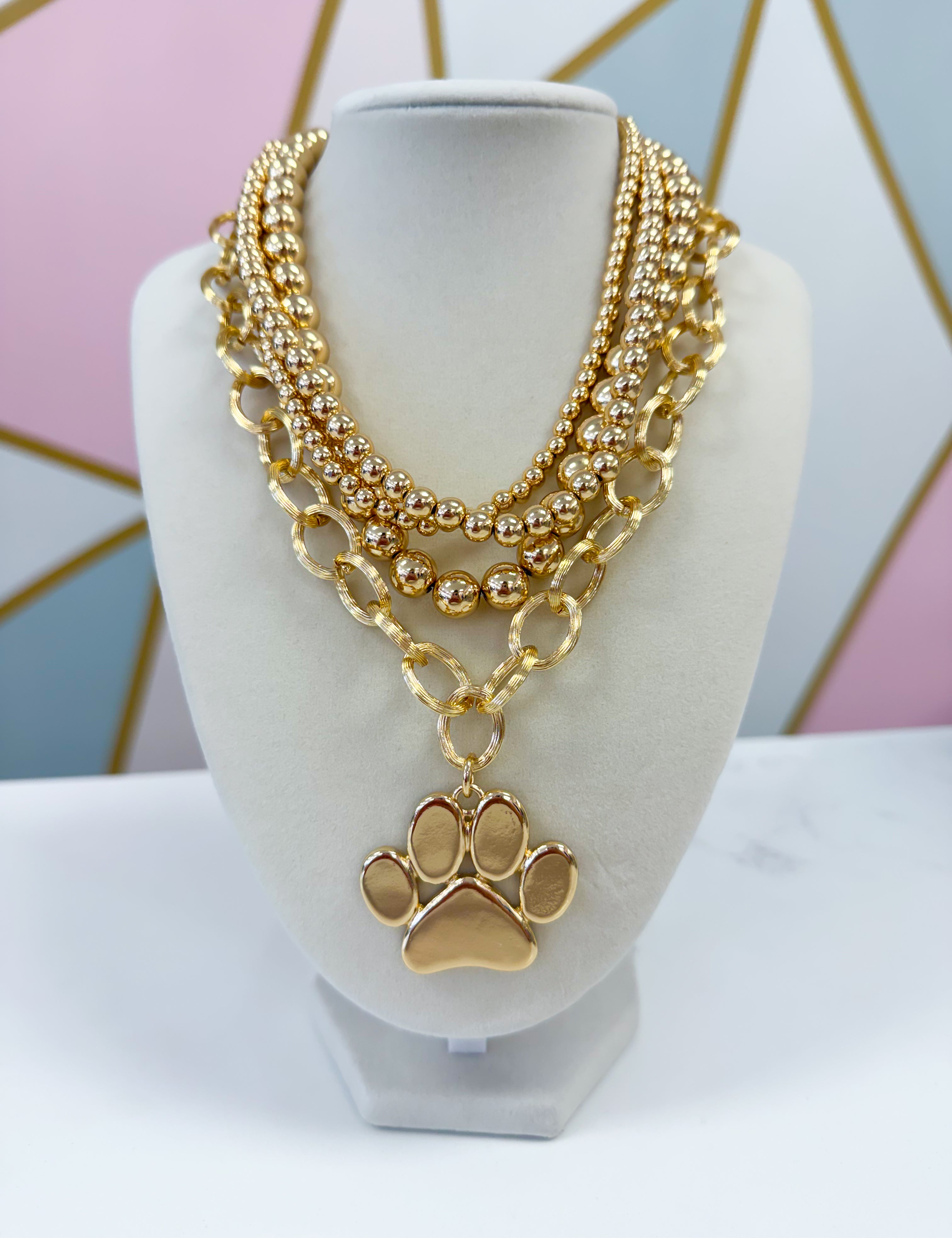 Bree Layered Necklace - Paw Gold