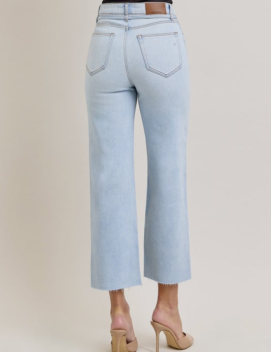 Ella Tie Waist Straight Jeans - Light Wash