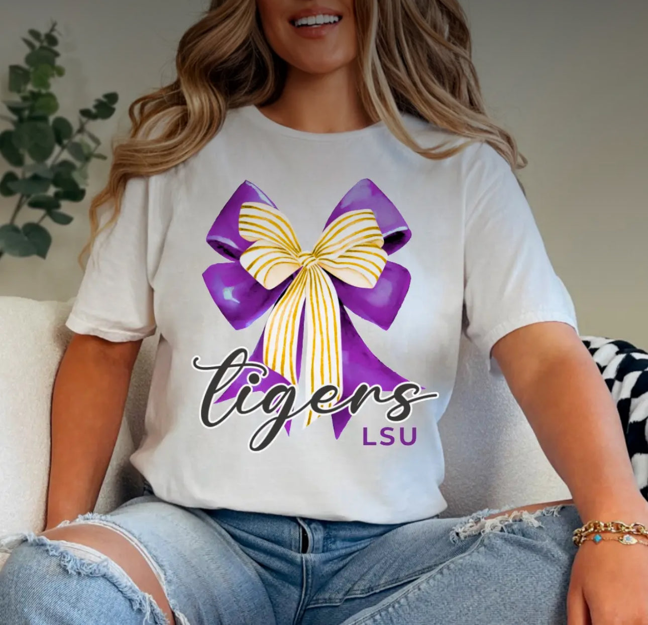 Preppy LSU Tigers Coquette Bow Tee