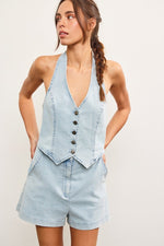 Validate Me Vest Romper Denim