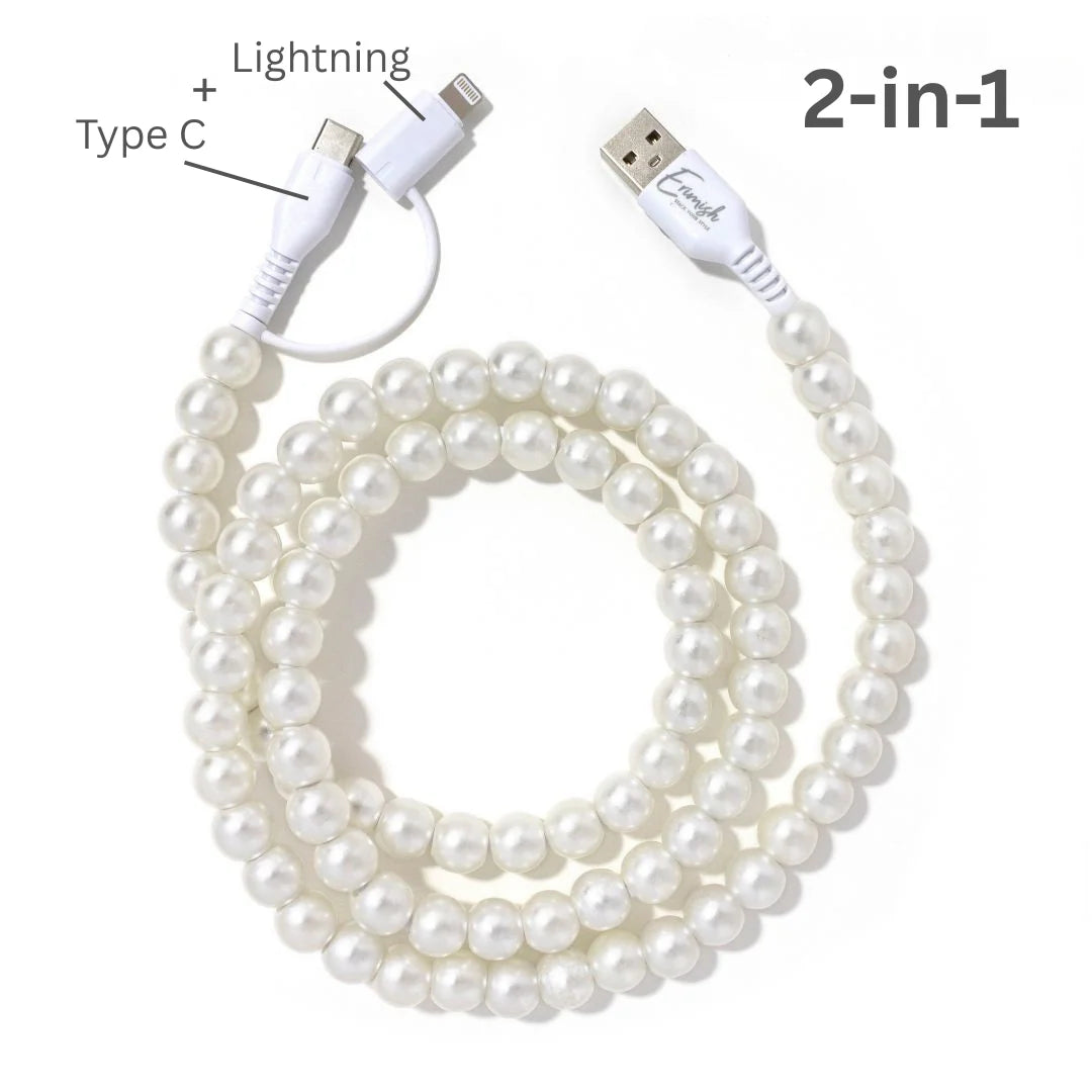Beaded Phone Charger - Pearl 3ft.