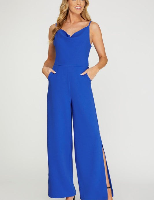 She Showed Up Jumpsuit Blue