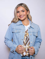 Golden Roar Women’s Sequin + Rhinestone Denim Jacket