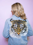 Golden Roar Women’s Sequin + Rhinestone Denim Jacket