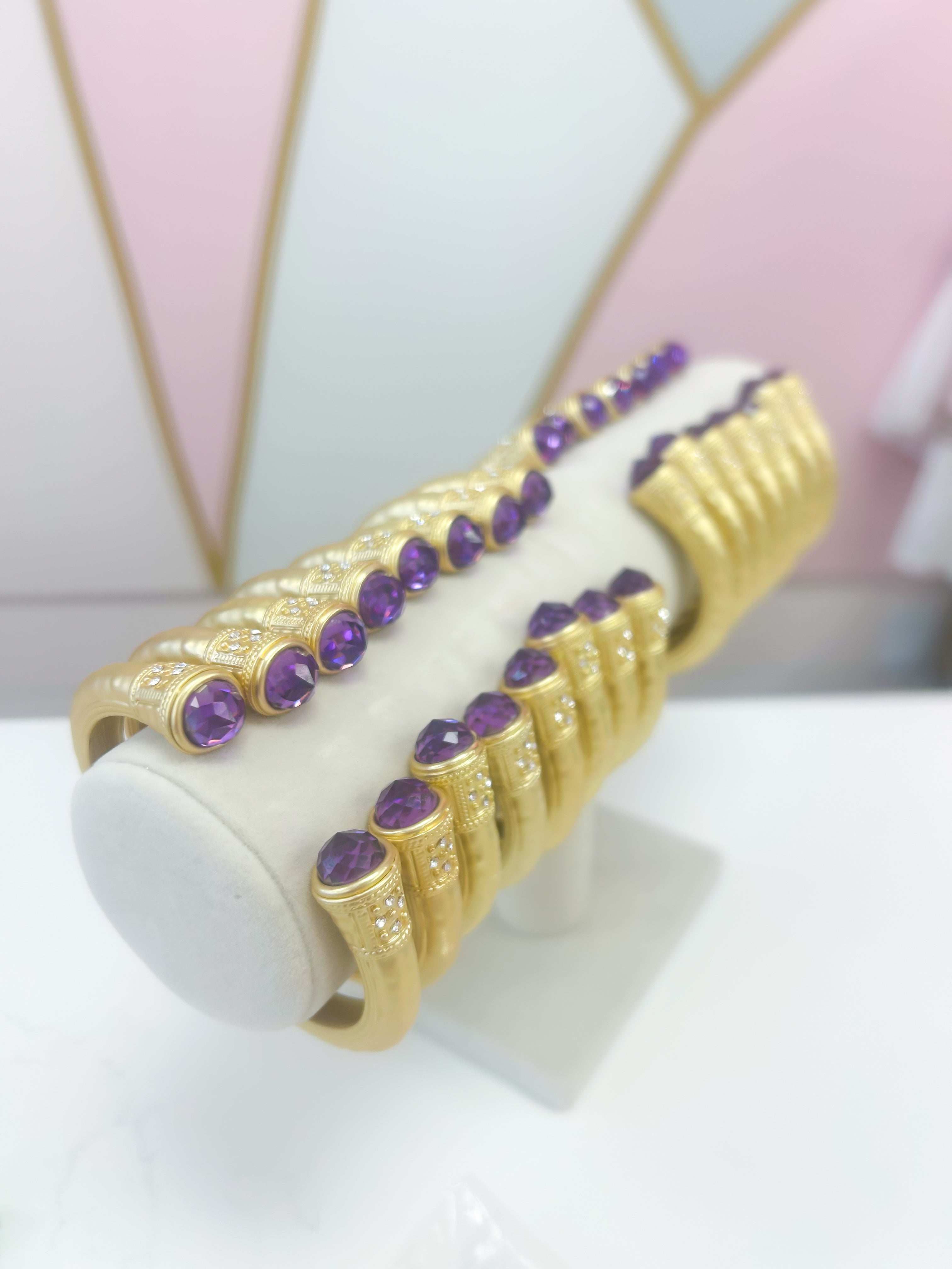 Hammered Metal Hinged Cuff Bracelet - Purple