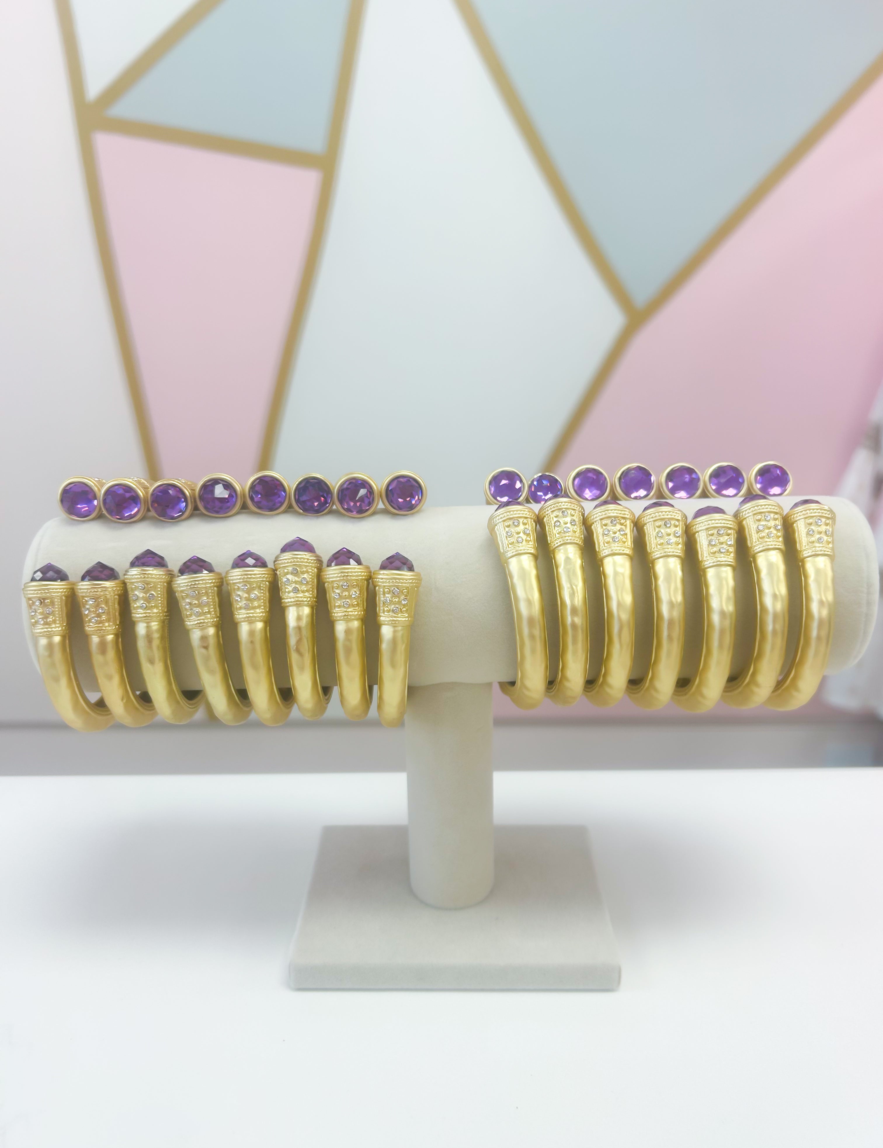 Hammered Metal Hinged Cuff Bracelet - Purple