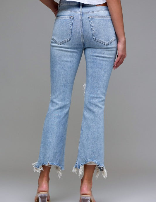 Happi Cropped Distressed Flare Jeans