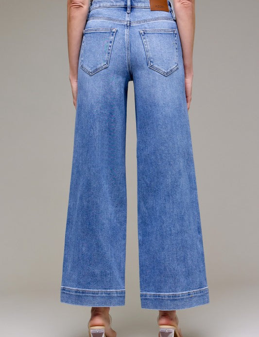 Nori High Waist Wide Leg Front Pocket Jeans - Medium Wash