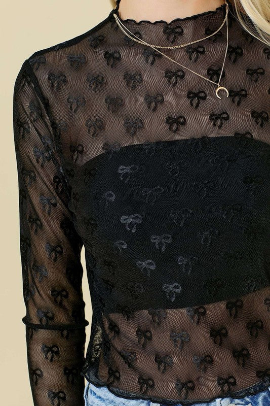 Sheer Elegance Bow Top Black