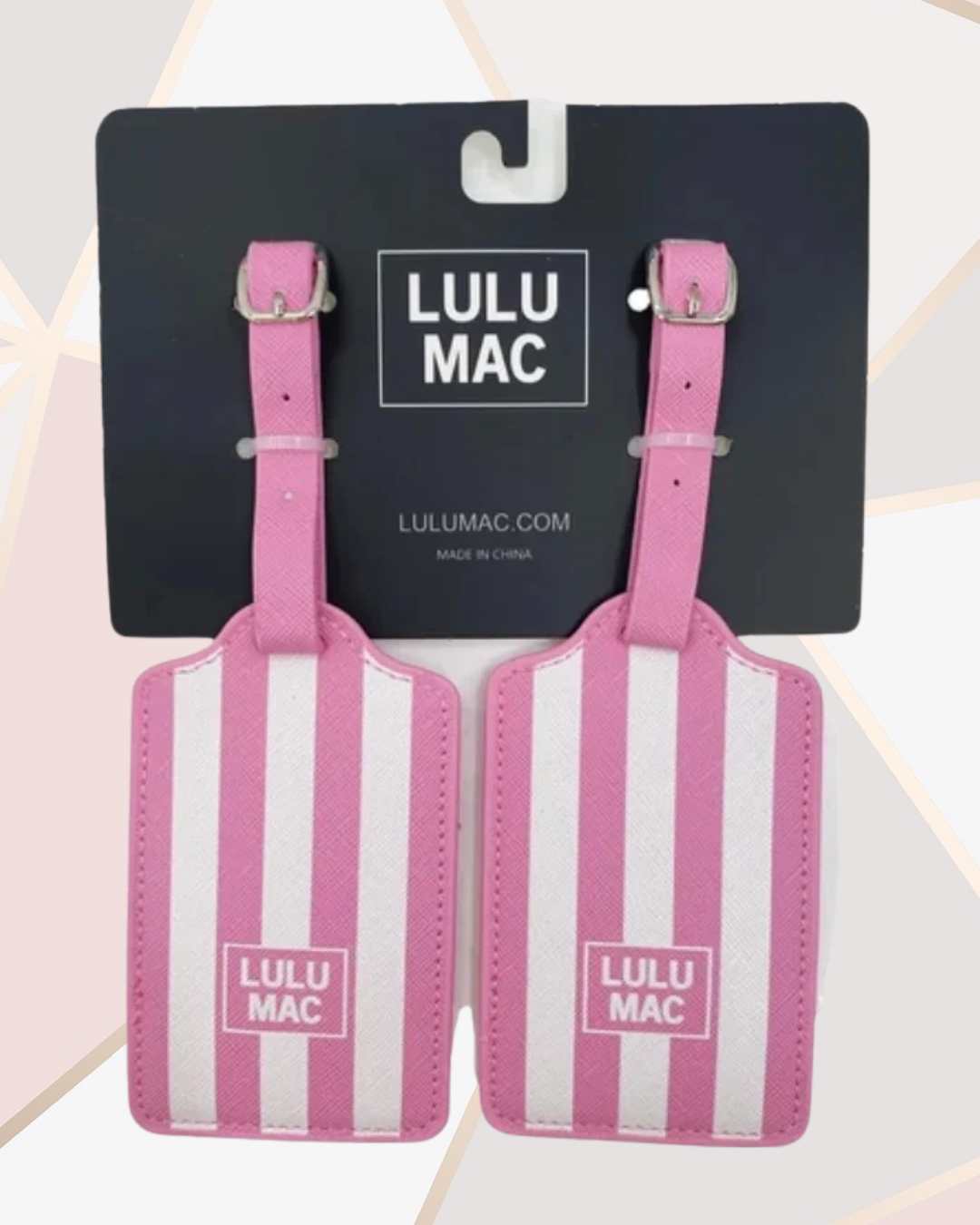 Lulu Mac Stripe Luggage Tags - Bubblegum/White