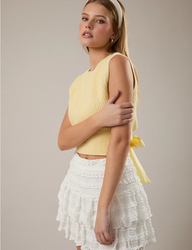 Bow Babe Sleeveless Sweater Top - Butter
