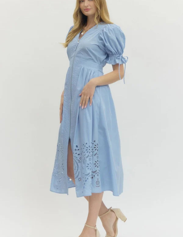 Stitched in Spring Midi Dress -Blue