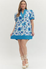 Graceful Gardens Dress Blue- Plus