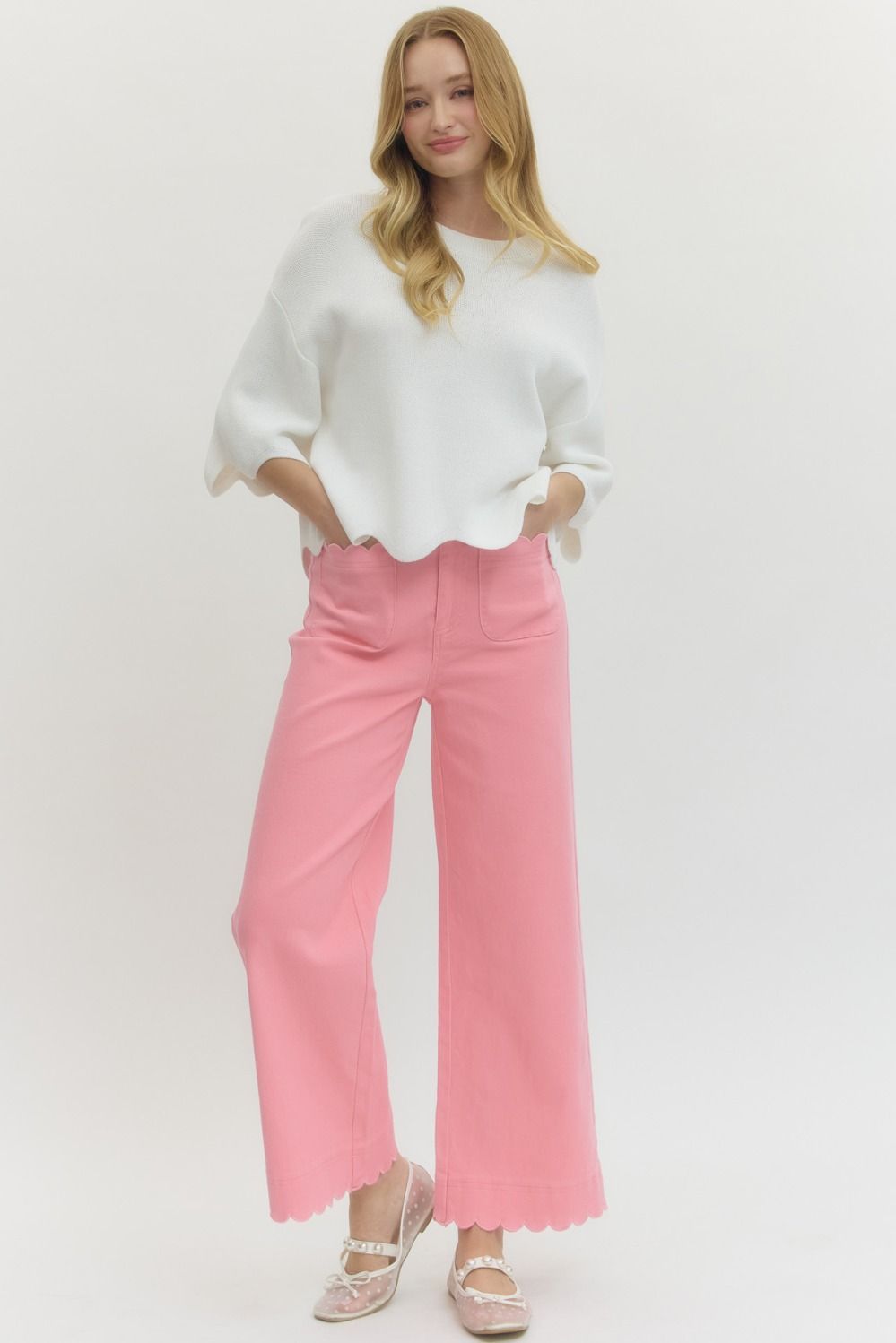 Scalloped Heart Pants -Pink