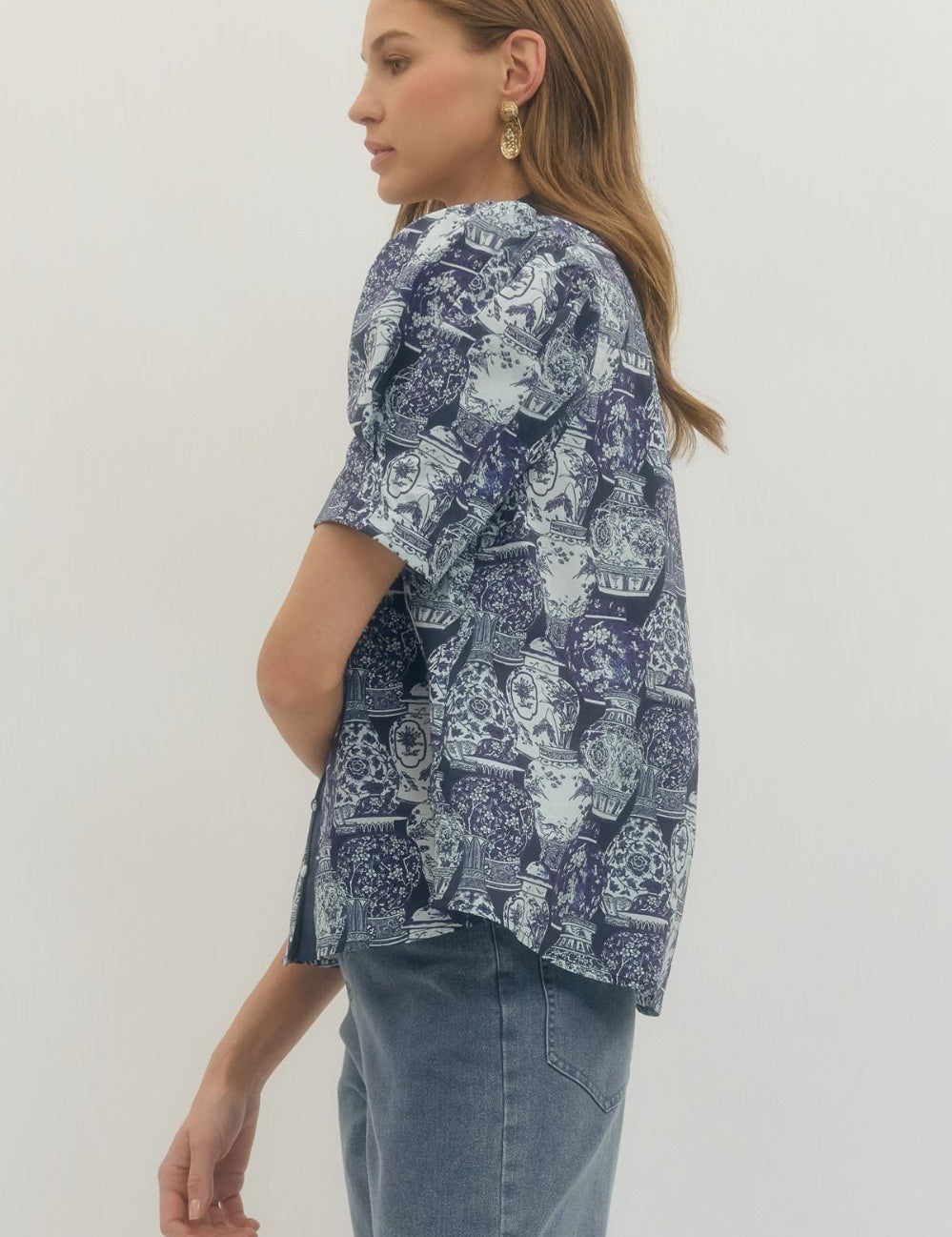 Elegant Charm Top - Navy