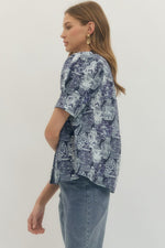 Elegant Charm Top - Navy