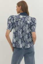 Elegant Charm Top - Navy