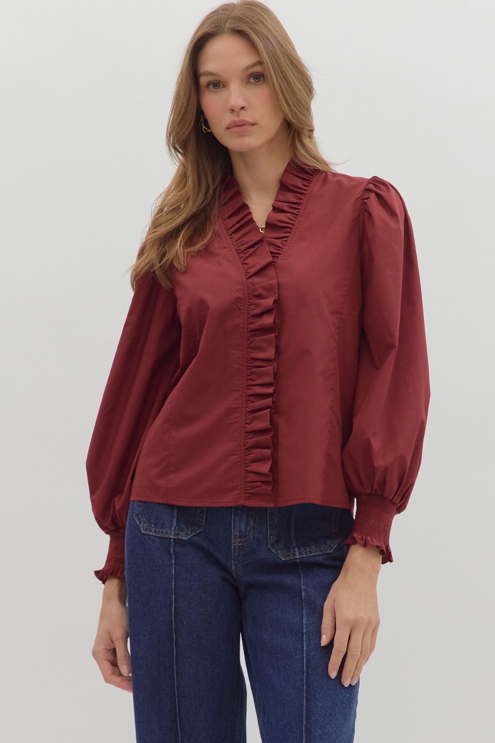 Ruffled Romance Top Burgundy