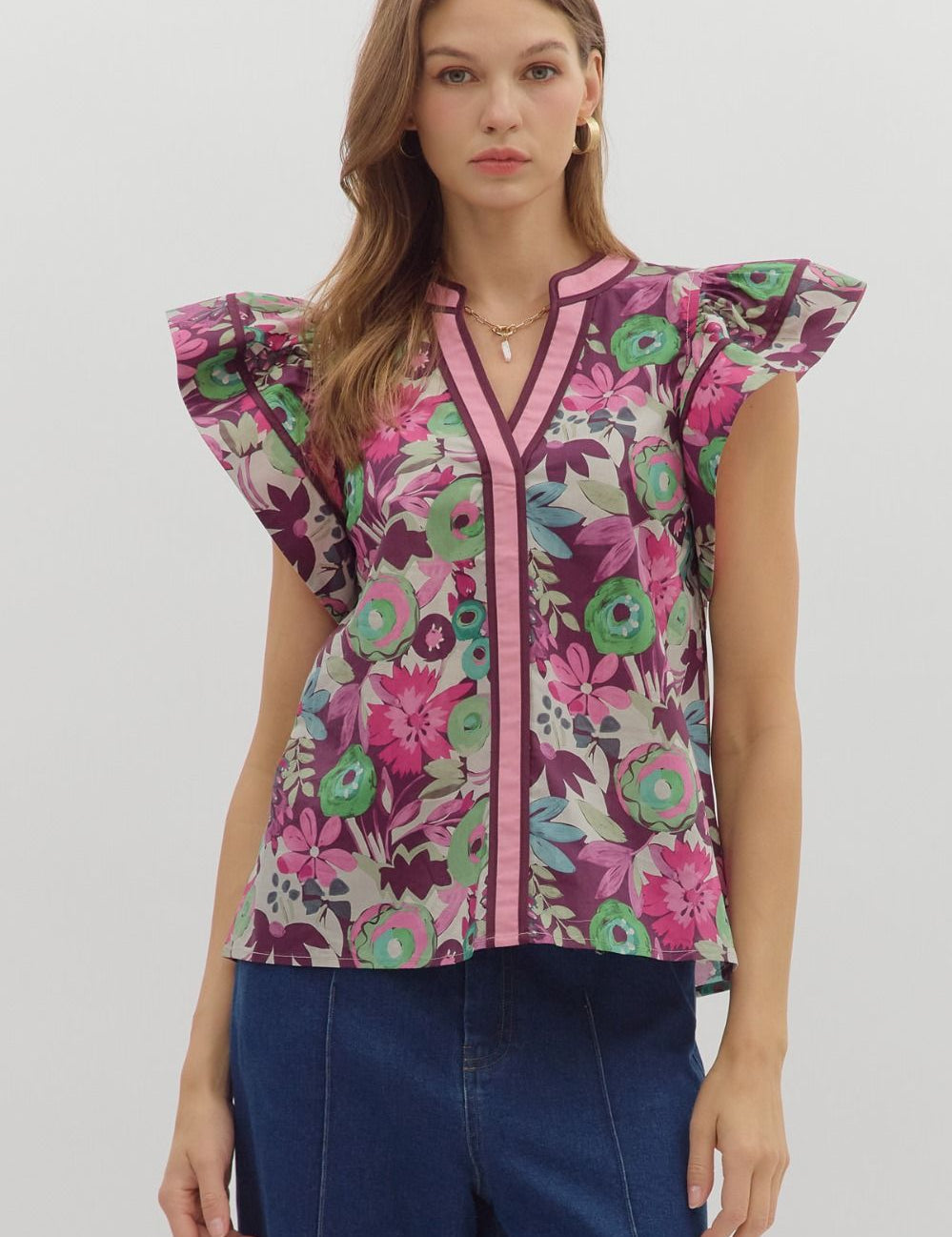 Frenzied Flowers Top - Plum