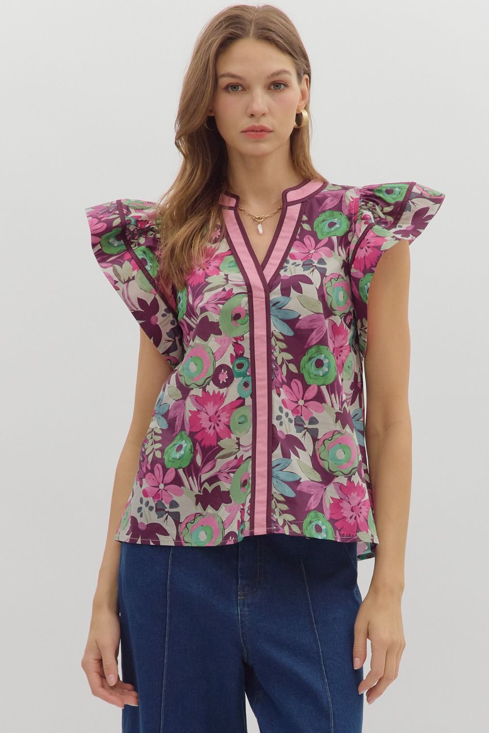Frenzied Flowers Top Plum