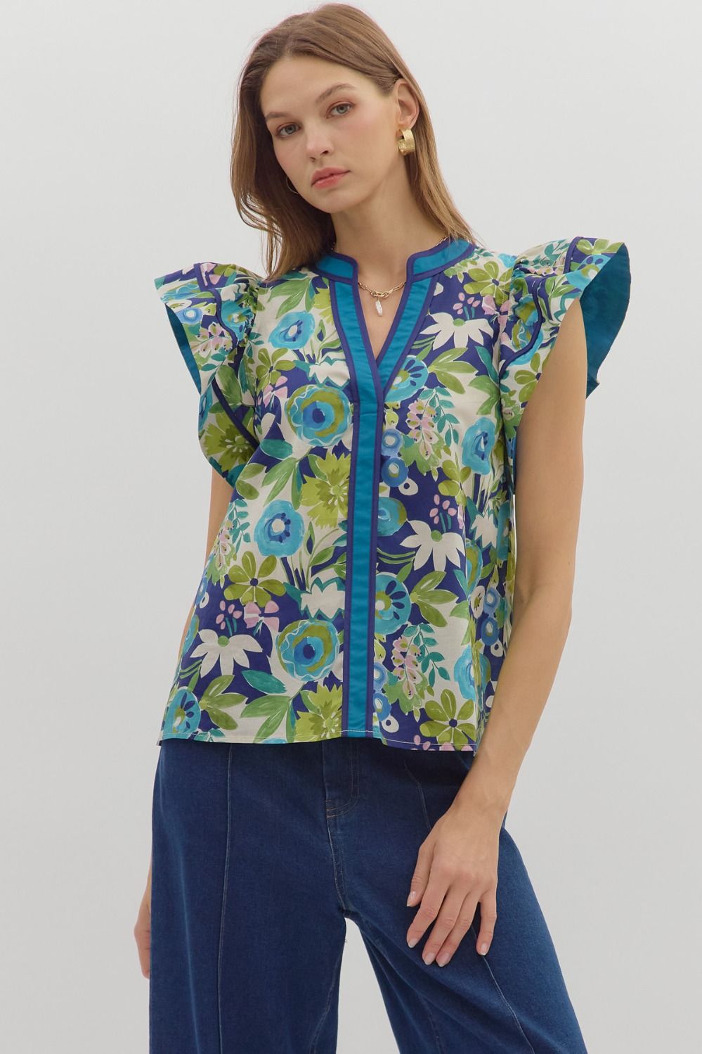 Frenzied Flowers Top Navy