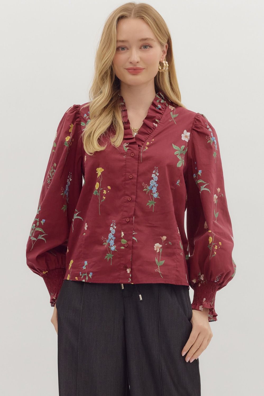 Florals Are Falling Top Burgundy
