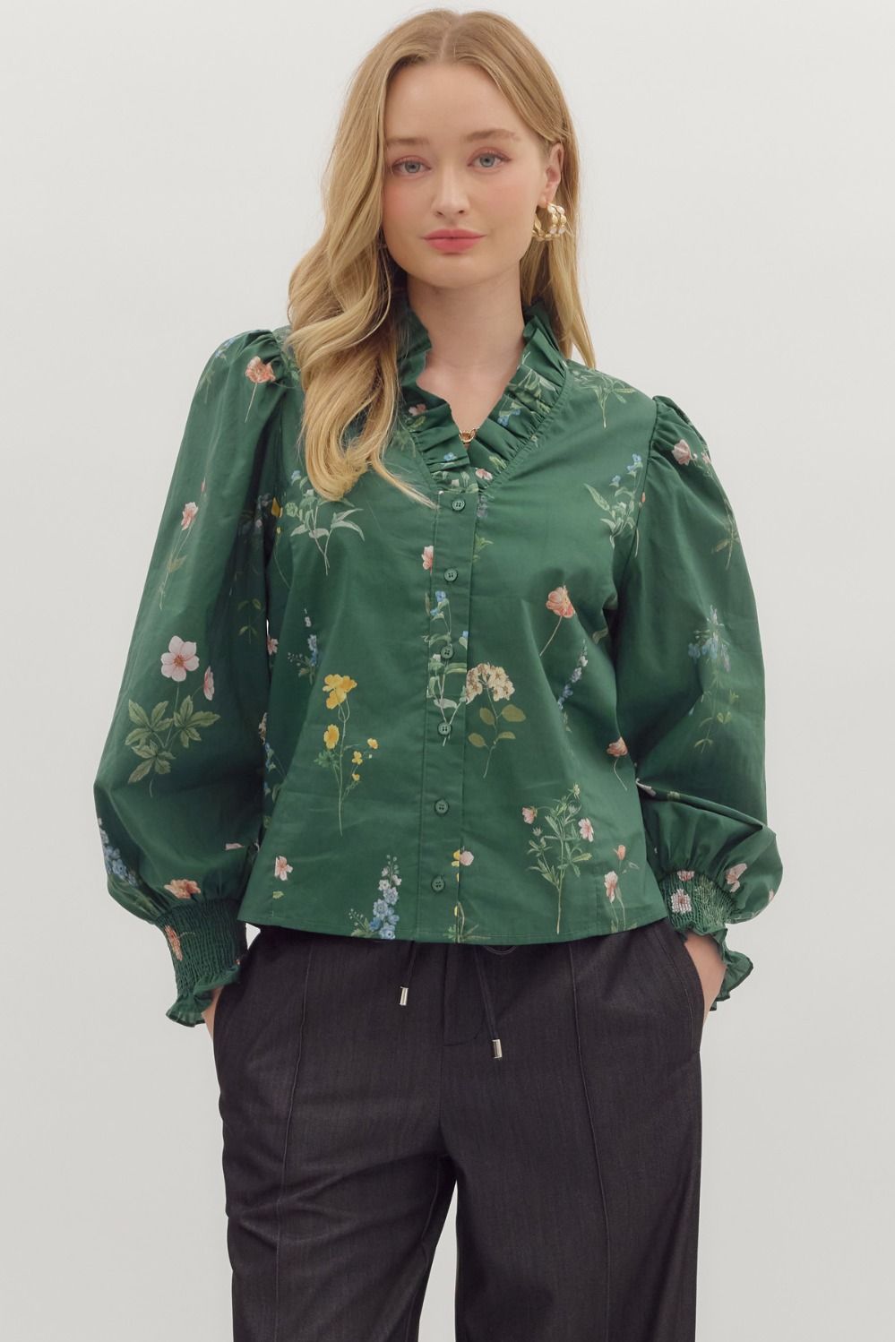 Florals Are Falling Top Green