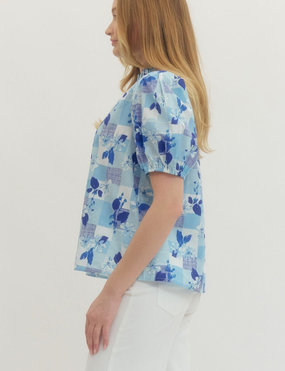 Checkered Florals Top Blue