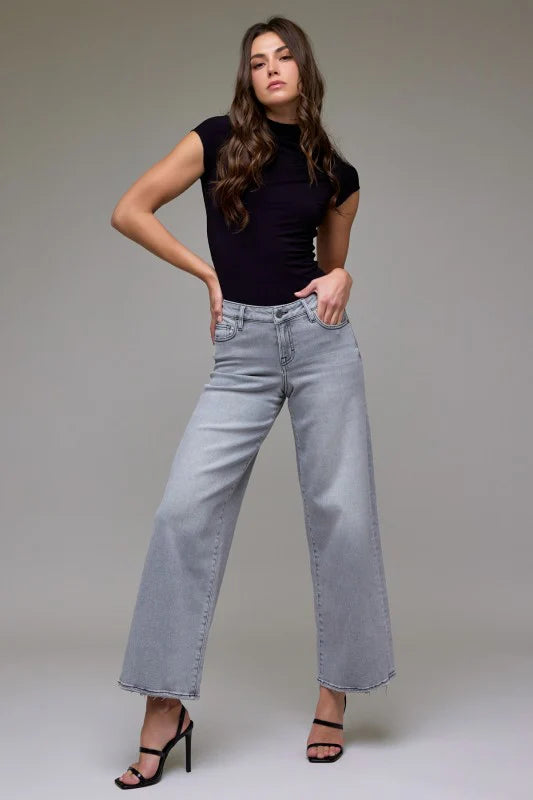 Nori Mid Rise Extra Wide Leg Jeans - Light Gray