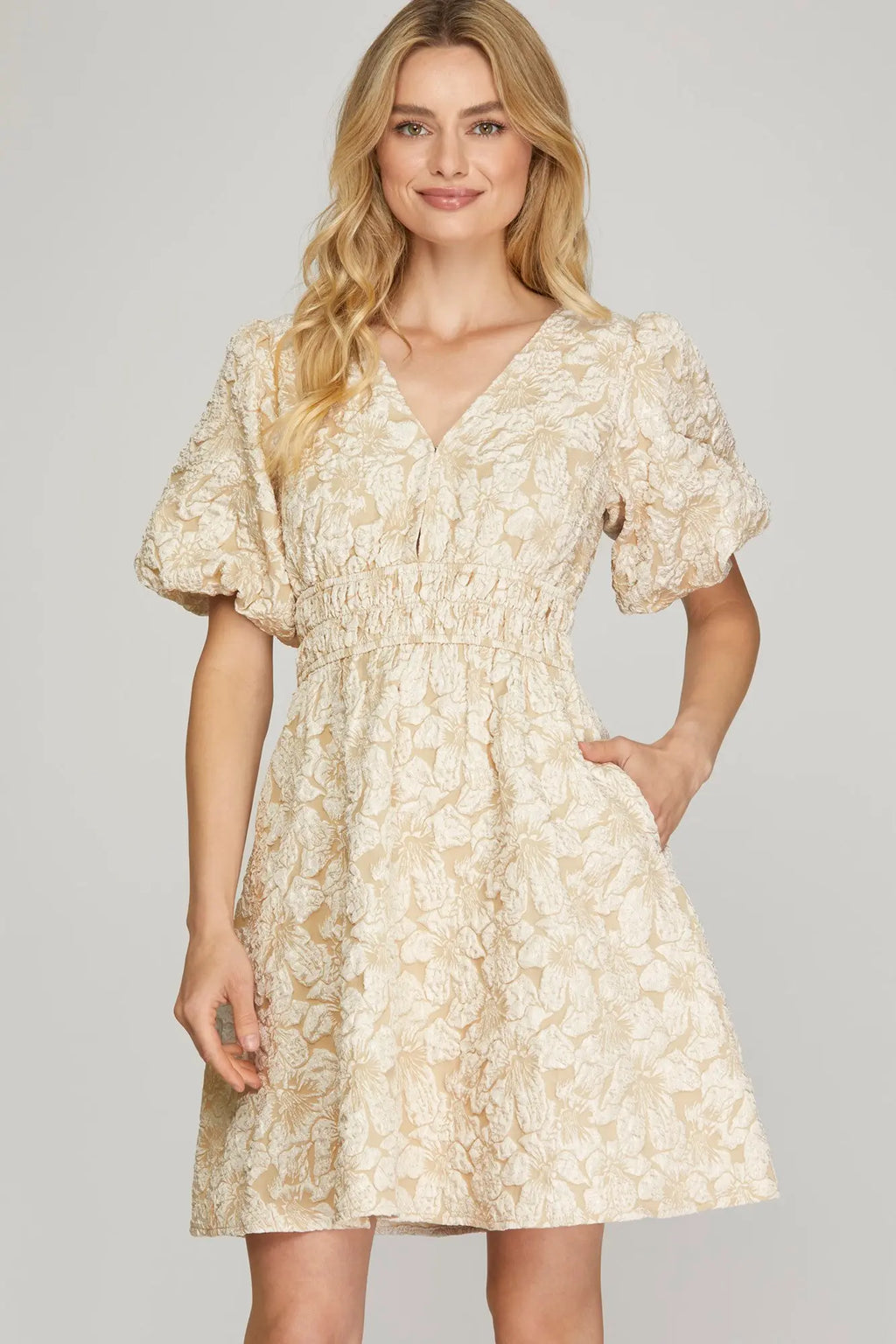 Peaceful Petals Dress Champagne