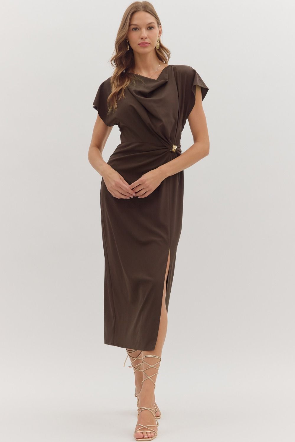 Stay Grounded Midi Dress Brown